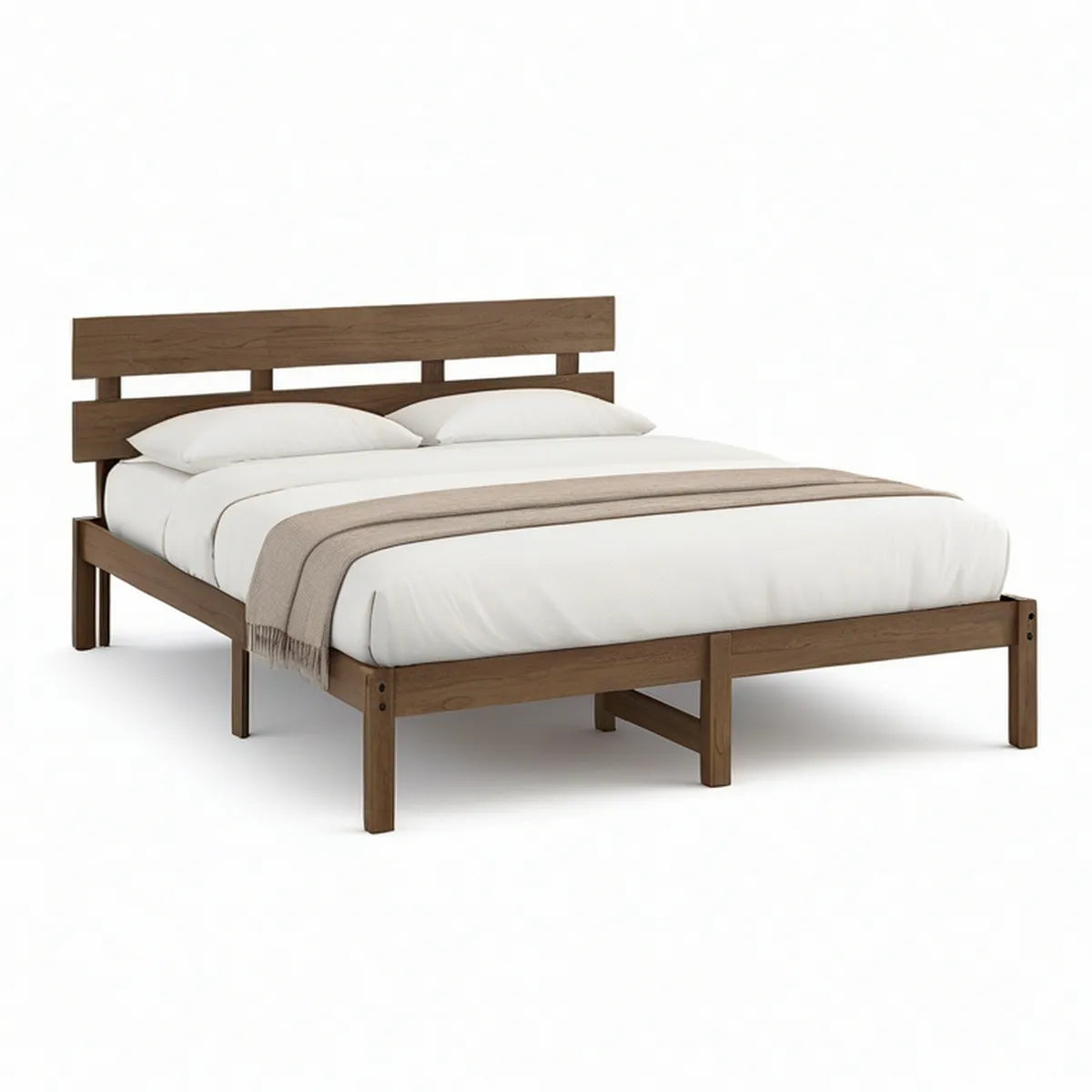 Cama de Casal em Madeira Maciça Castanha para Colchão 160 x 200 cm, 168 x 210 x 100 cm