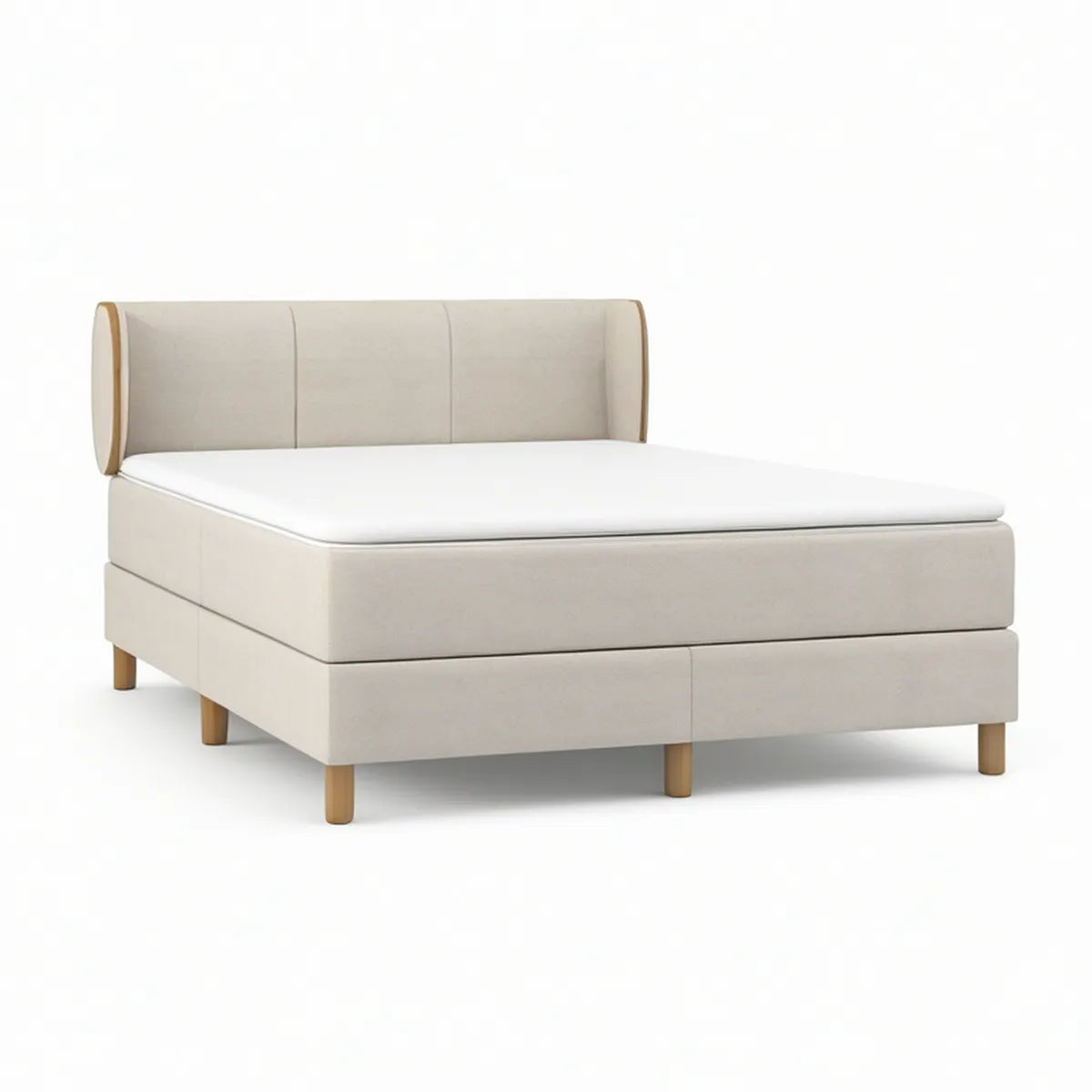 Cama estofada com colchão 160 x 200 cm em Bege, Branco e Madeira Natural