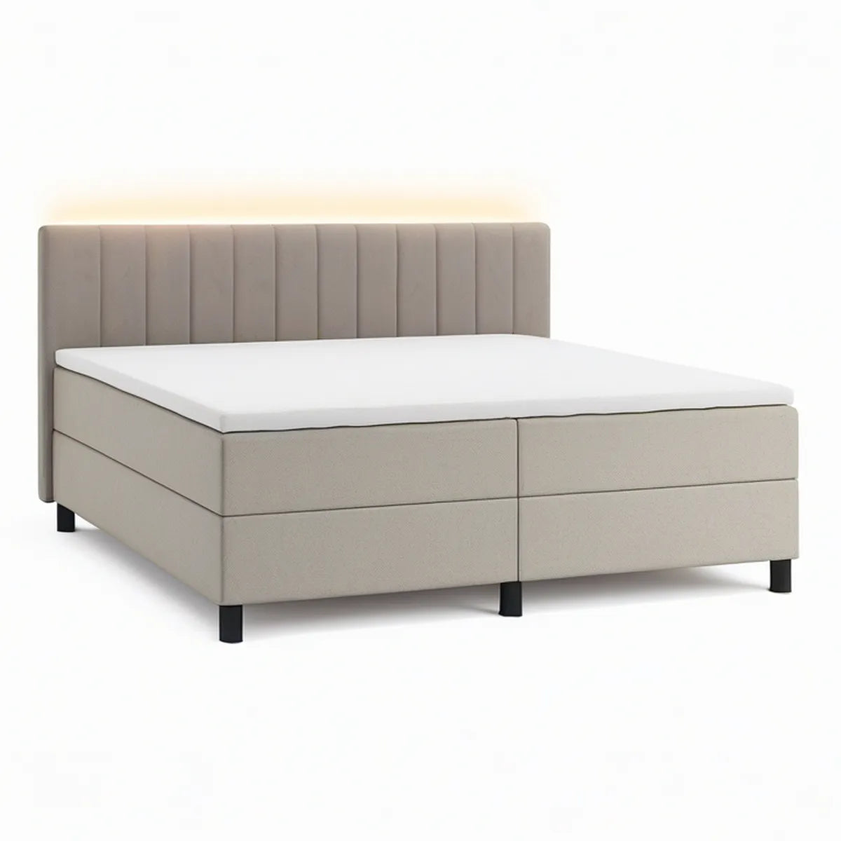 Cama de Casal Estofada com Cabeceira Acolchoada 160 x 200 cm Bege/Preto