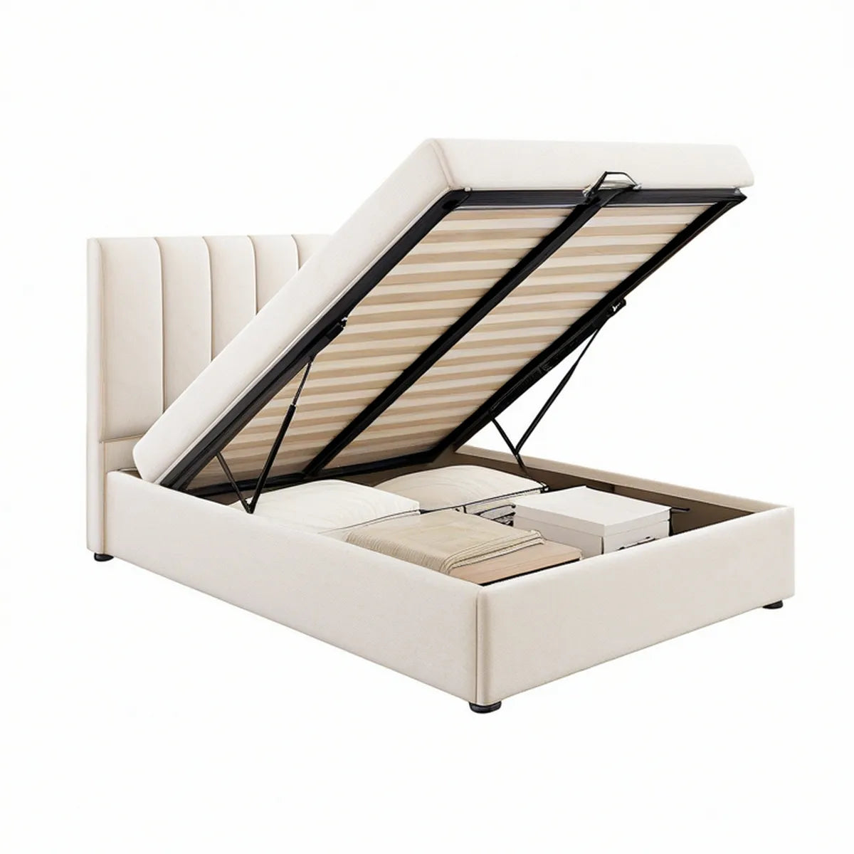 Cama de Casal com Arrumação Elevatória 160 x 200 cm em Poliéster Branco