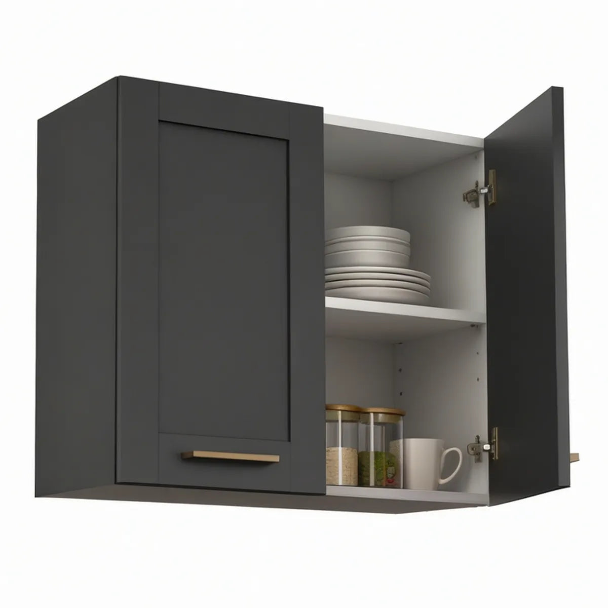 Armário de Cozinha Suspenso com 2 Portas em MDF Cinzento Antracite, 80 x 60 x 32 cm