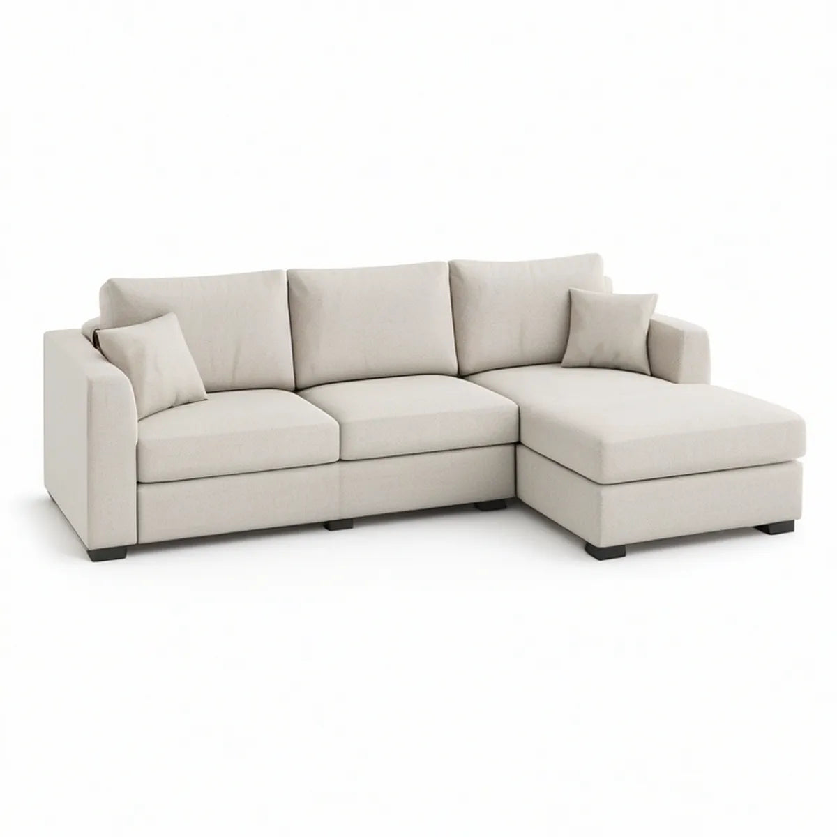 Sofá de Canto com Chaise Longue à Direita em Poliéster Bege e Preto 250 x 160 x 85 cm