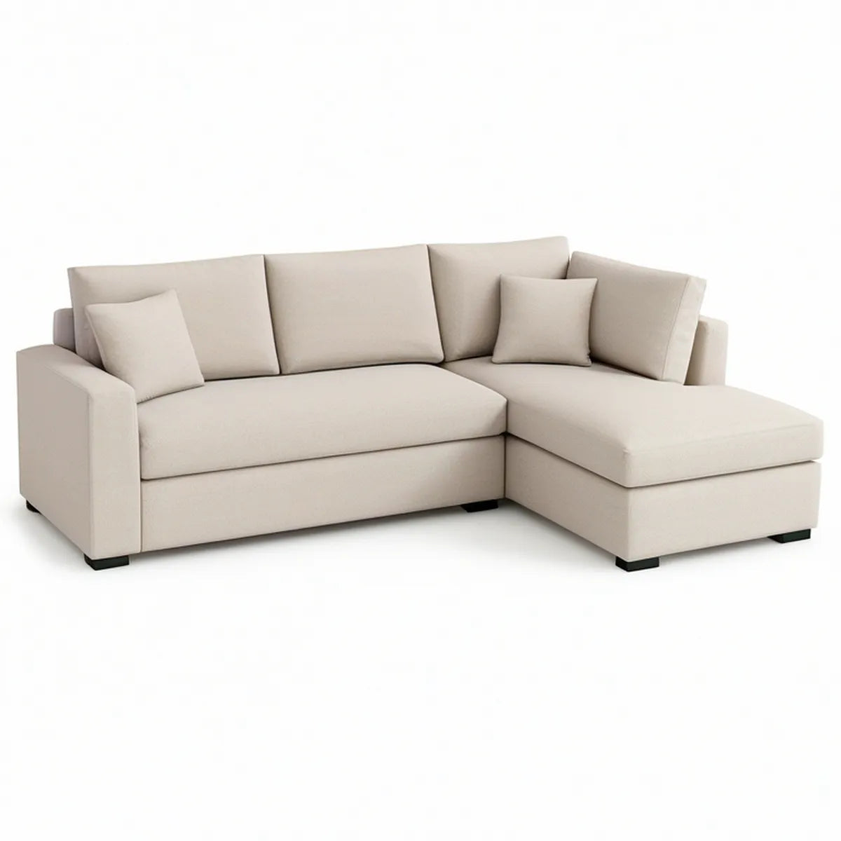 Sofá com Chaise Longue à Direita em Poliéster Bege 230 x 150 x 85 cm