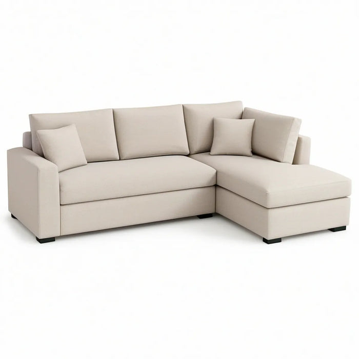 Sofá com Chaise Longue à Direita em Poliéster Bege 230 x 150 x 85 cm