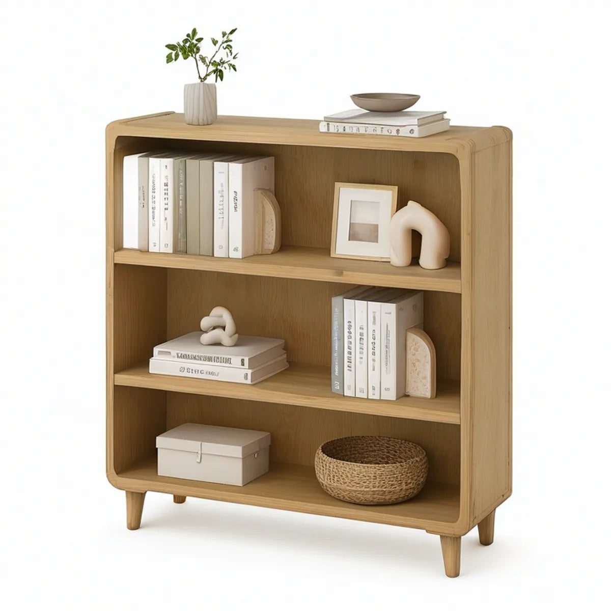 Estante em MDF com Revestimento de Carvalho Natural, 80 x 30 x 110 cm, 3 Prateleiras