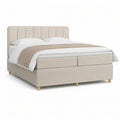 Cama Estofada Bege para Colchão 160 x 200 cm com Cabeceira Alta