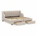 Cama de Casal Estofada Bege com 2 Gavetas, para Colchão 160 x 200 cm