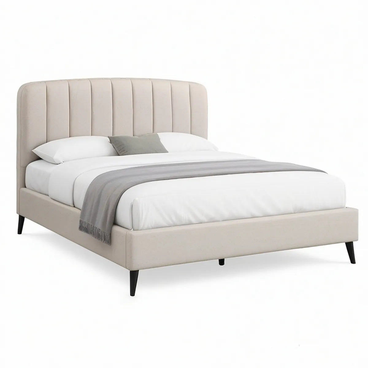 Cama de Casal Estofada Bege 160 x 200 cm com Cabeceira Acolchoada