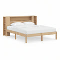 Cama de Casal 160 x 200 cm em Madeira de Pinho Natural com Cabeceira de Arrumação