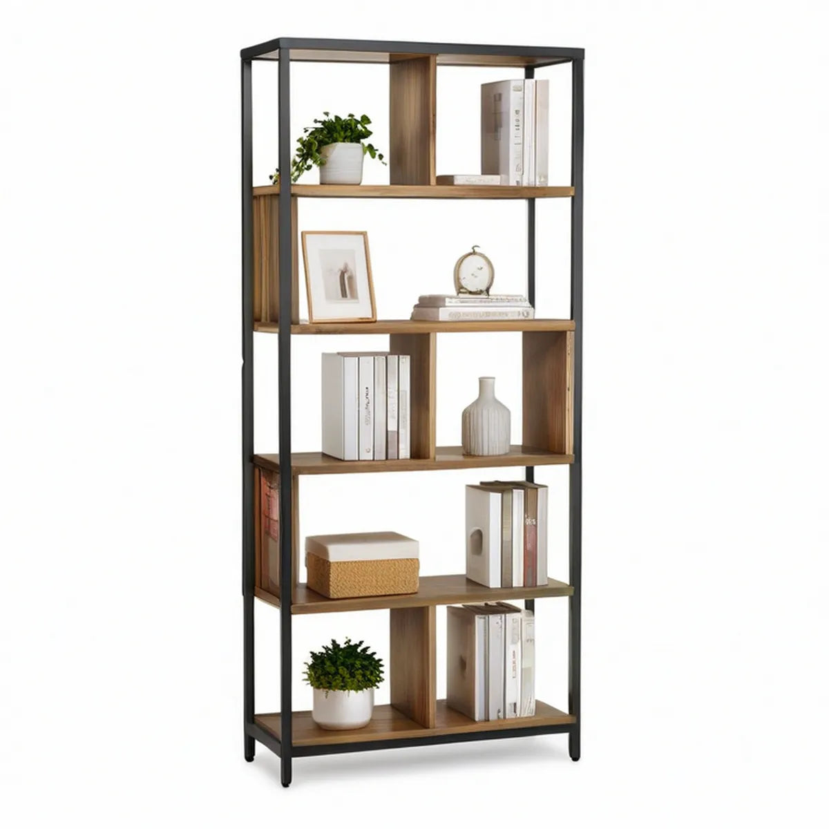 Estante de 5 Prateleiras 80 x 30 x 180 cm em MDF Castanho e Aço Preto