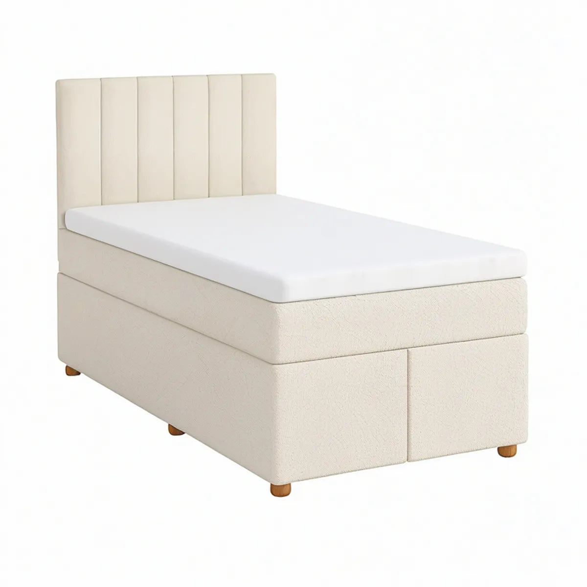 Cama Individual Estofada Bege com Cabeceira Acolchoada, 90 x 200 cm