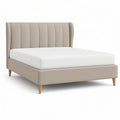 Cama de Casal Estofada Bege 160 x 200 cm com Cabeceira Acolchoada