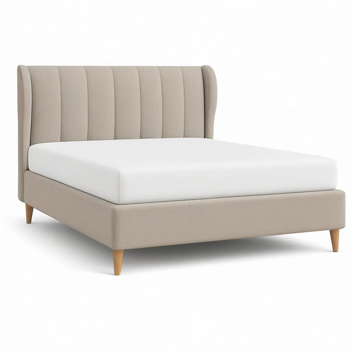 Cama de Casal Estofada Bege 160 x 200 cm com Cabeceira Acolchoada