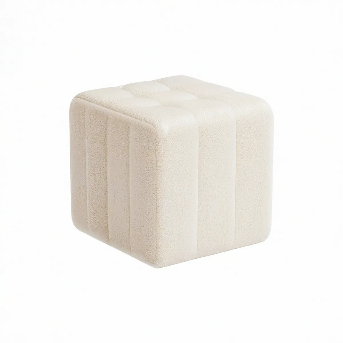 Pufe Quadrado Estofado em Bouclé Creme 45 x 45 x 45 cm