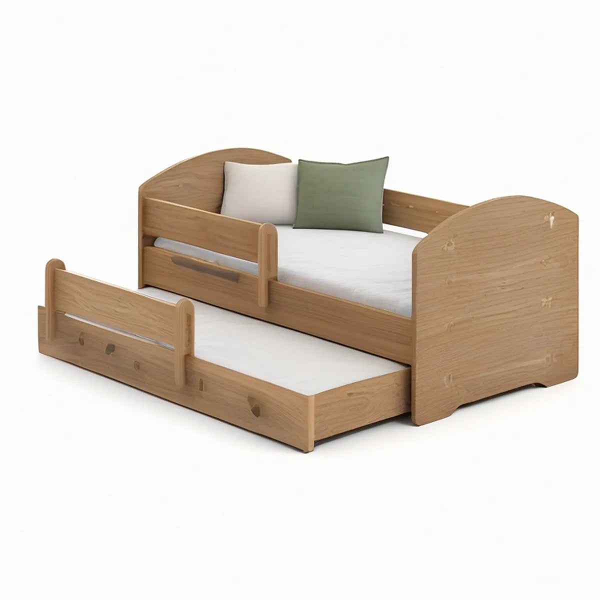 Cama Infantil em MDF Carvalho Claro com Cama Auxiliar Deslizante para Colchões 200 x 90 cm e 190 x 90 cm