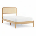 Cama de Solteiro 90 x 200 cm em Madeira Maciça e Rotim Natural