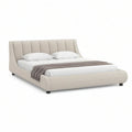 Cama de Casal Estofada Bege 160 x 200 cm com Cabeceira Curva