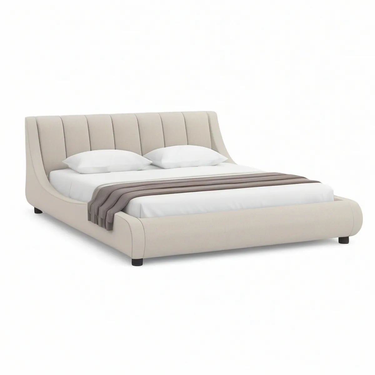 Cama de Casal Estofada Bege 160 x 200 cm com Cabeceira Curva